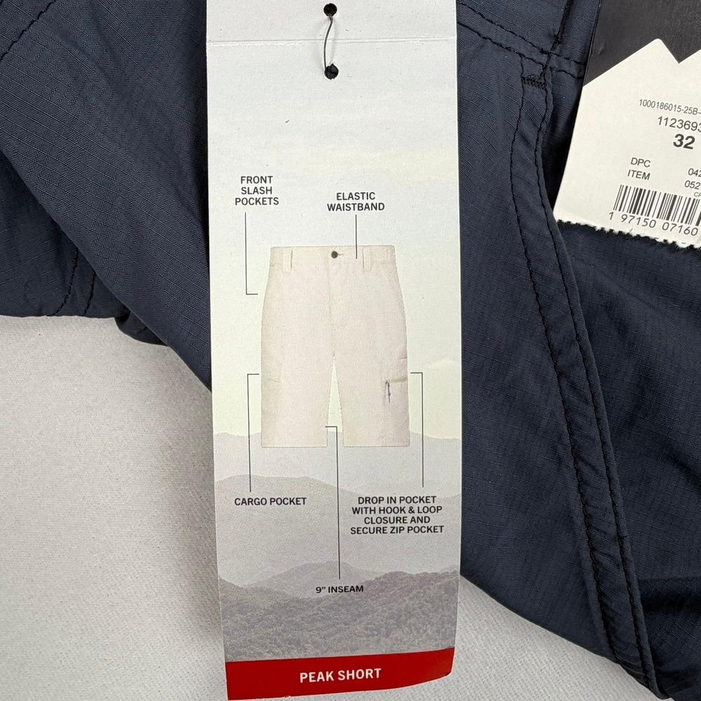 Wrangler ATG Peak Shorts Mens 32 Navy Nylon Ripstop Cargo Hiking Elastic Waist - Picture 5 of 9